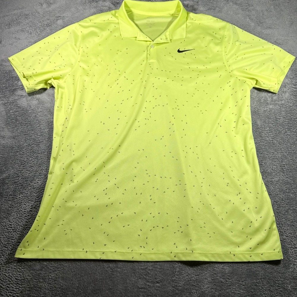 Nike Dri-FIT Mens Size XL Neon Yellow Volt Geometric Print Golf Polo Shirt